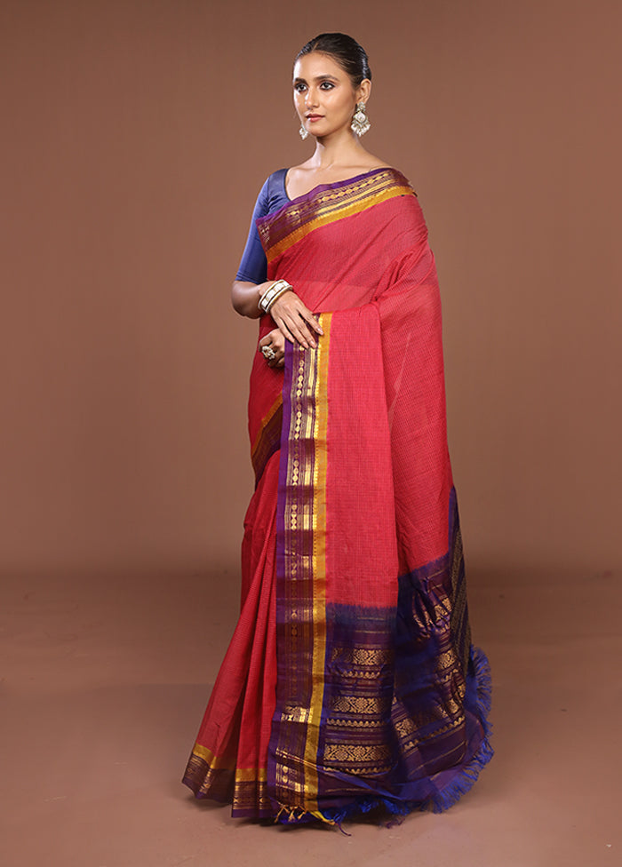 Pink Gadwal Pure Silk Saree Without Blouse Piece