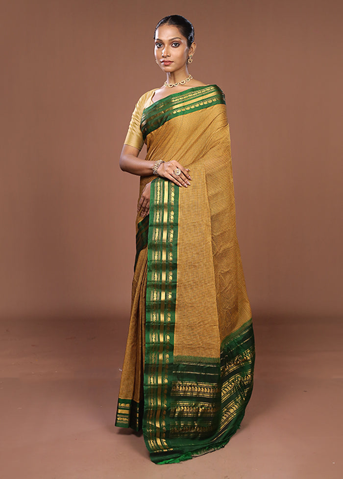 Yellow Gadwal Pure Silk Saree Without Blouse Piece