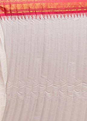 White Gadwal Pure Silk Saree Without Blouse Piece