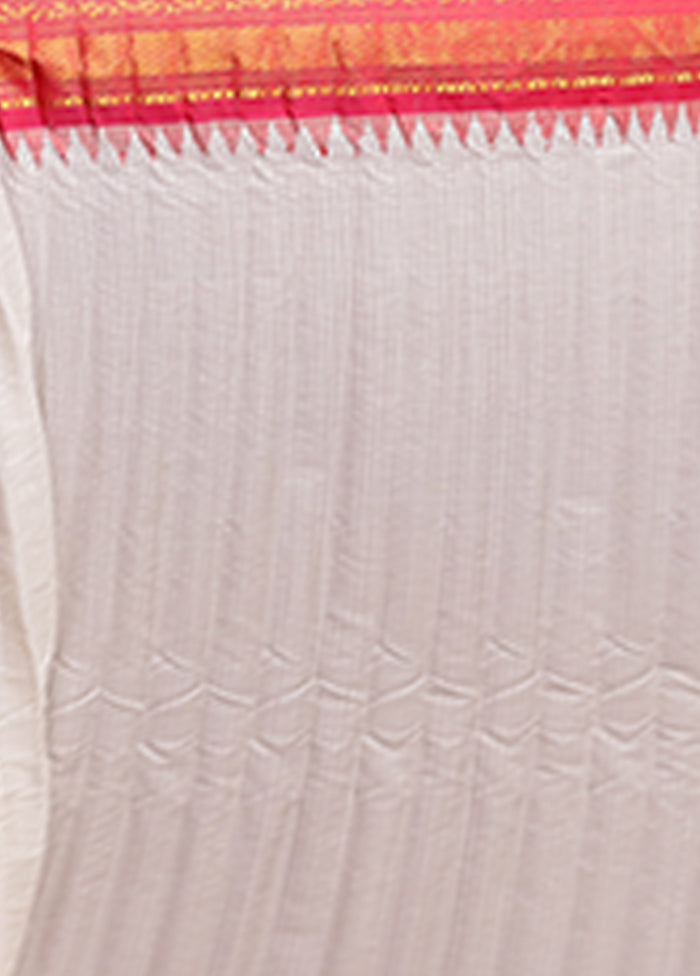 White Gadwal Pure Silk Saree Without Blouse Piece