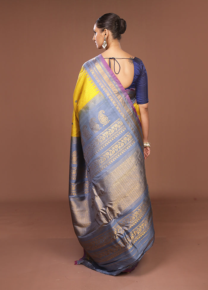 Yellow Gadwal Pure Silk Saree Without Blouse Piece