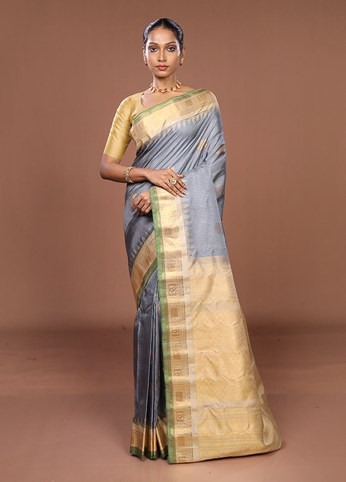 Grey Gadwal Pure Silk Saree Without Blouse Piece