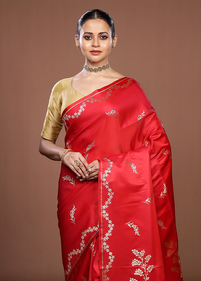 Pink Banarasi Silk Saree With Blouse Piece