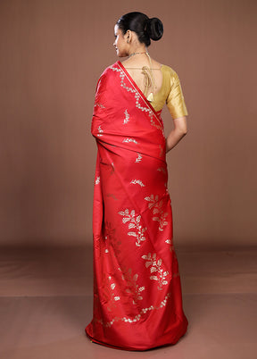 Pink Banarasi Silk Saree With Blouse Piece