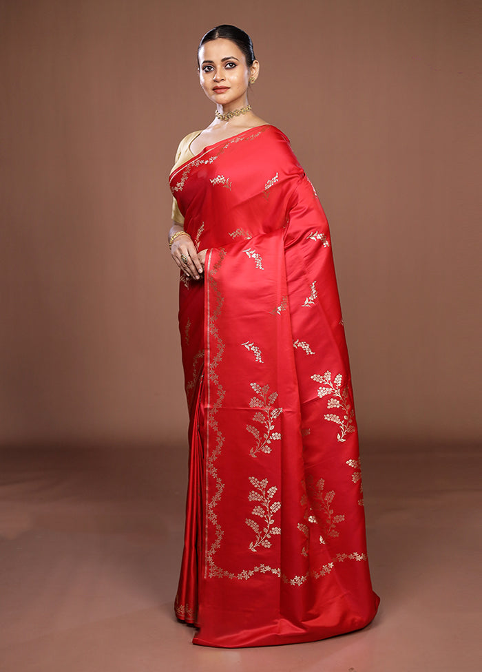 Pink Banarasi Silk Saree With Blouse Piece