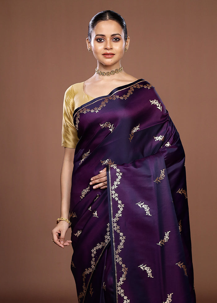 Purple Banarasi Silk Saree With Blouse Piece