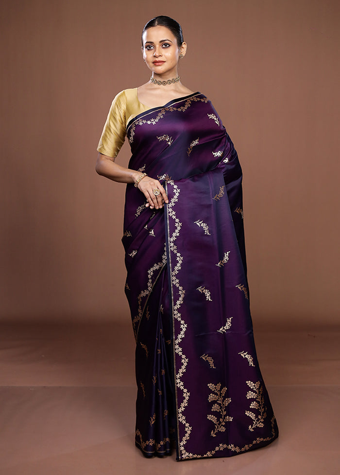 Purple Banarasi Silk Saree With Blouse Piece