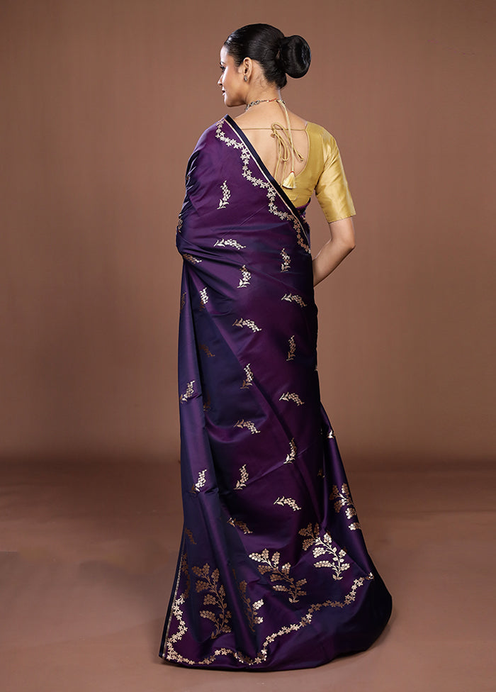 Purple Banarasi Silk Saree With Blouse Piece