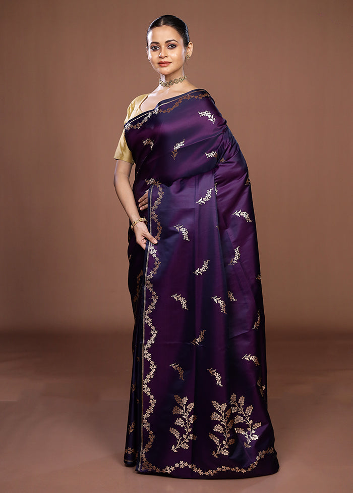 Purple Banarasi Silk Saree With Blouse Piece
