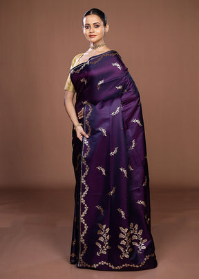 Purple Banarasi Silk Saree With Blouse Piece