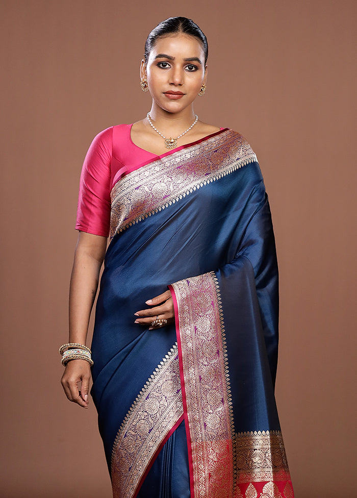 Blue Banarasi Silk Saree With Blouse Piece