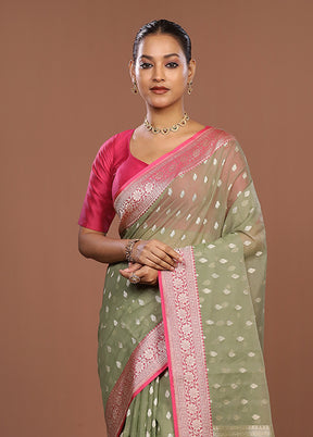 Green Kora Silk Saree With Blouse Piece