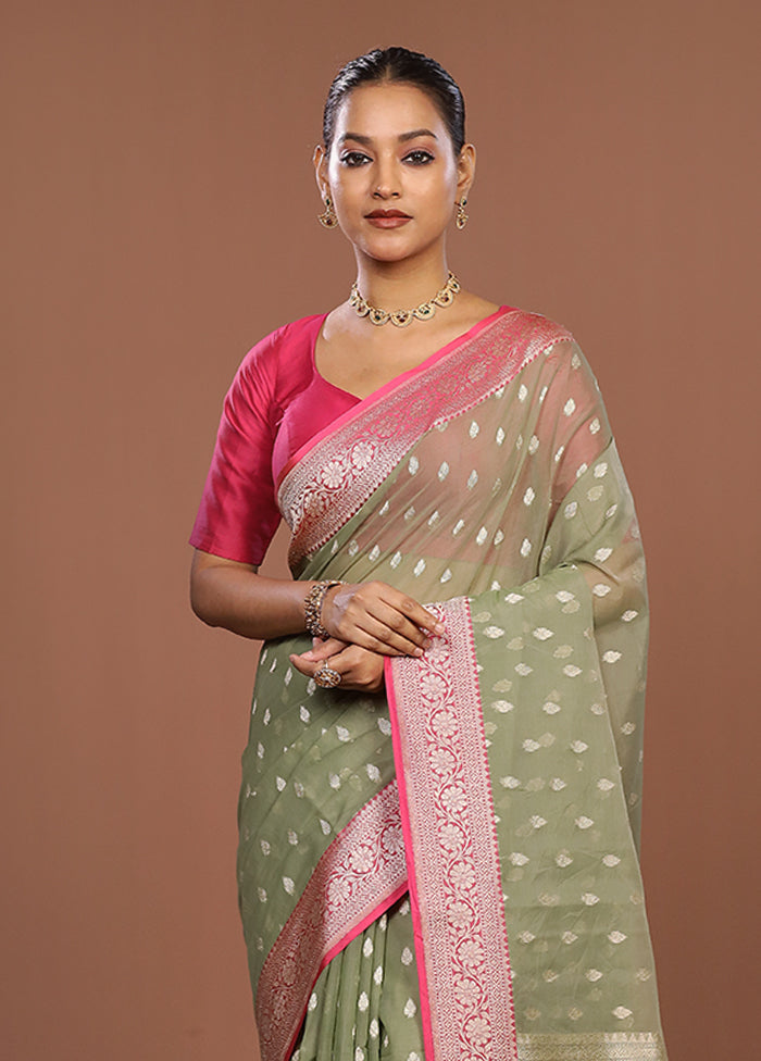 Green Kora Silk Saree With Blouse Piece