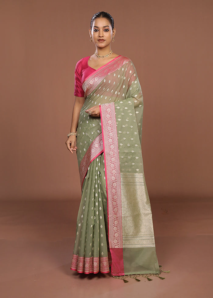Green Kora Silk Saree With Blouse Piece