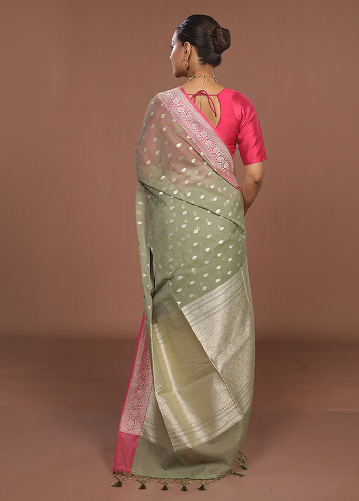Green Kora Silk Saree With Blouse Piece