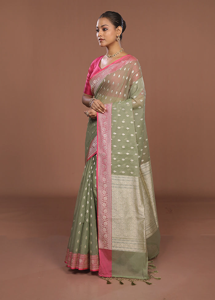 Green Kora Silk Saree With Blouse Piece