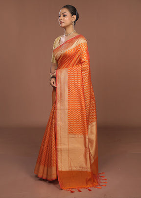 Orange Kora Silk Saree With Blouse Piece