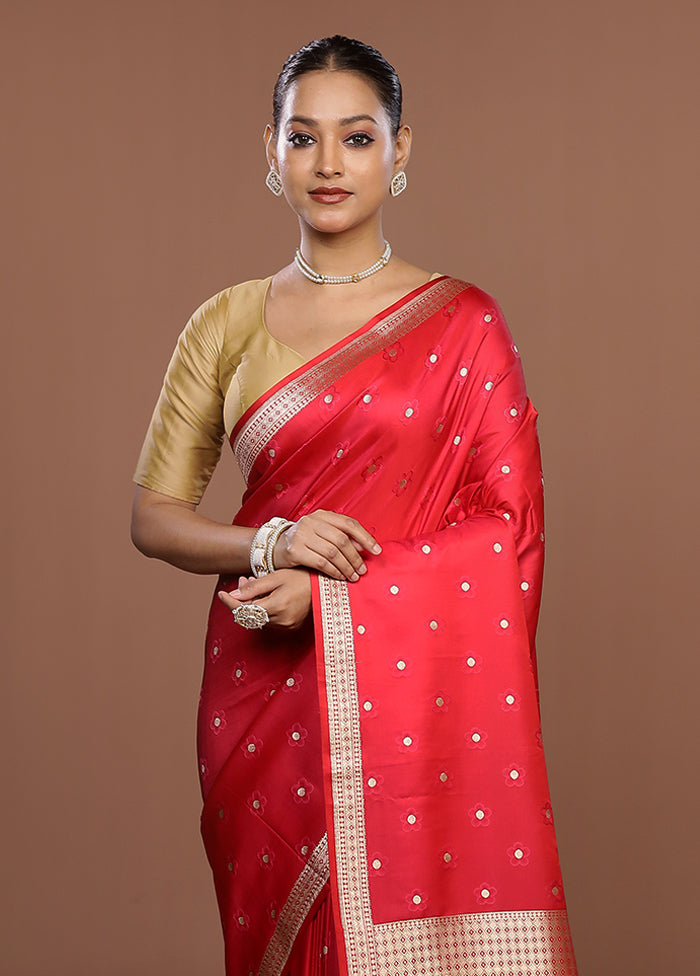 Red Katan Silk Saree With Blouse Piece
