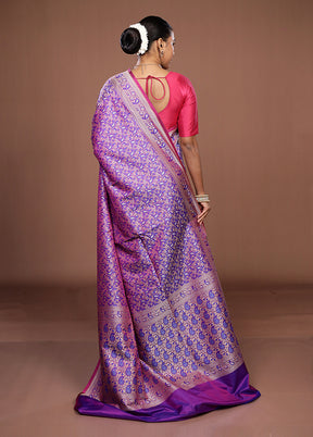 Blue Jamewar Silk Saree With Blouse Piece