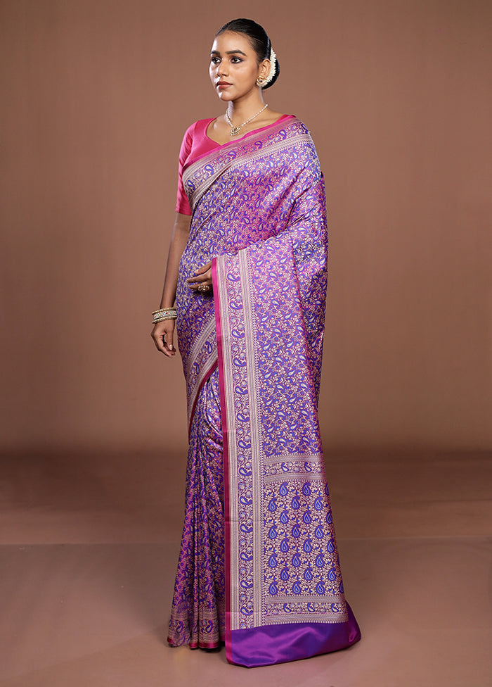 Blue Jamewar Silk Saree With Blouse Piece