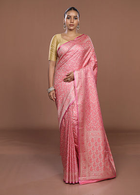 Pink Jamewar Silk Saree With Blouse Piece