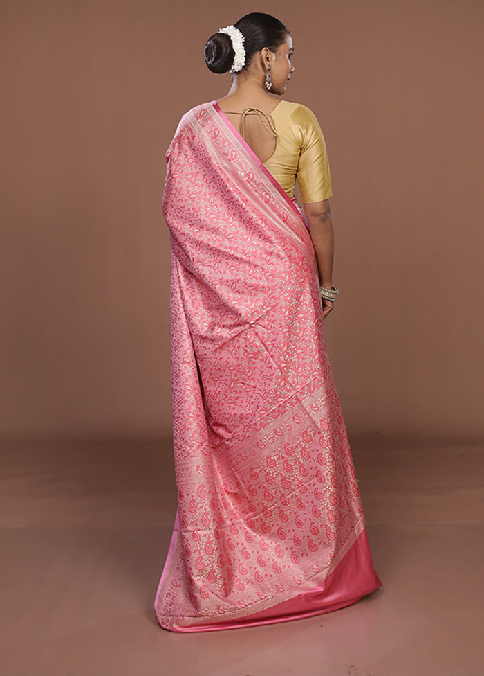 Pink Jamewar Silk Saree With Blouse Piece