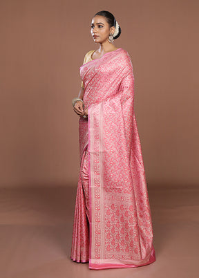 Pink Jamewar Silk Saree With Blouse Piece