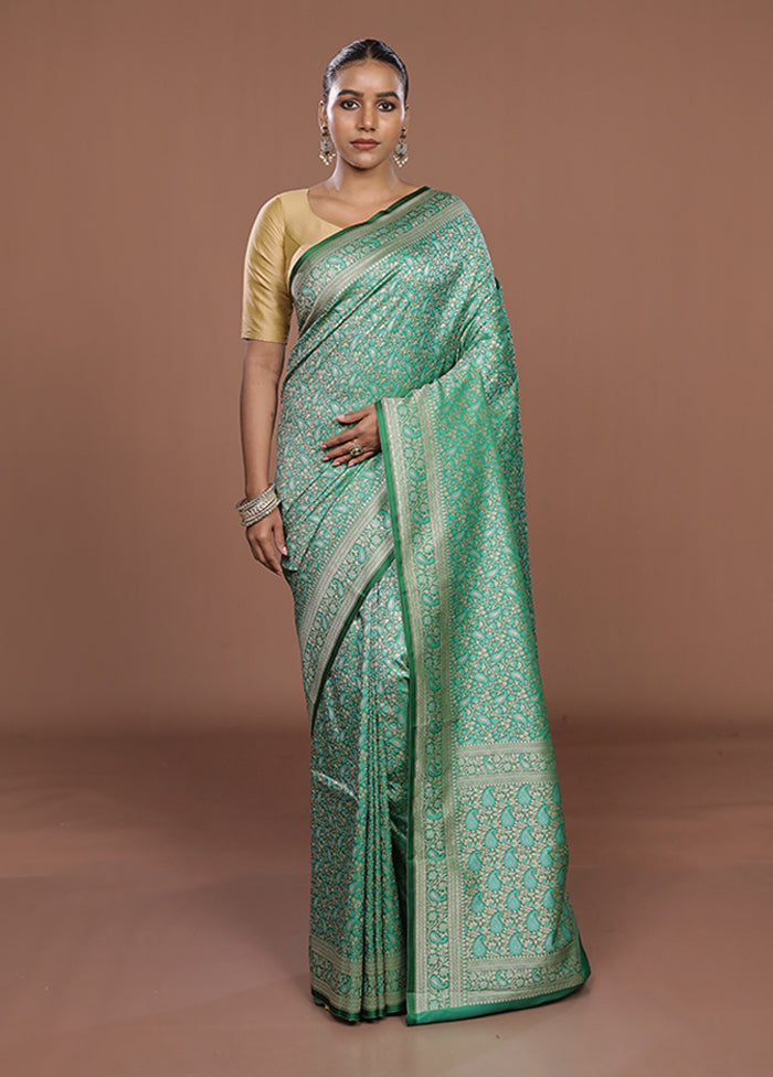 Green Jamewar Silk Saree With Blouse Piece
