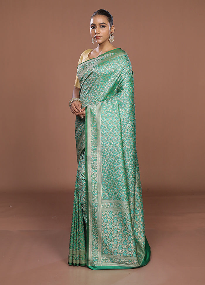 Green Jamewar Silk Saree With Blouse Piece