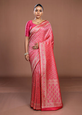 Pink Jamewar Silk Saree With Blouse Piece