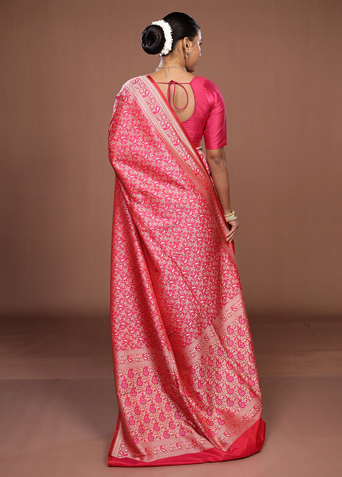 Pink Jamewar Silk Saree With Blouse Piece
