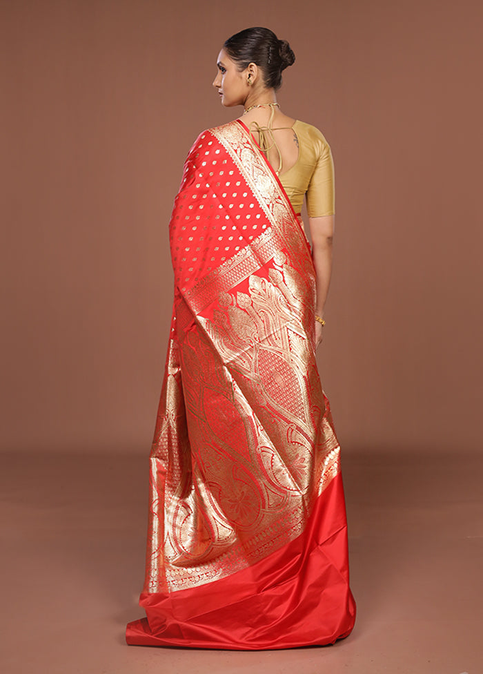 Red Banarasi Silk Saree With Blouse Piece