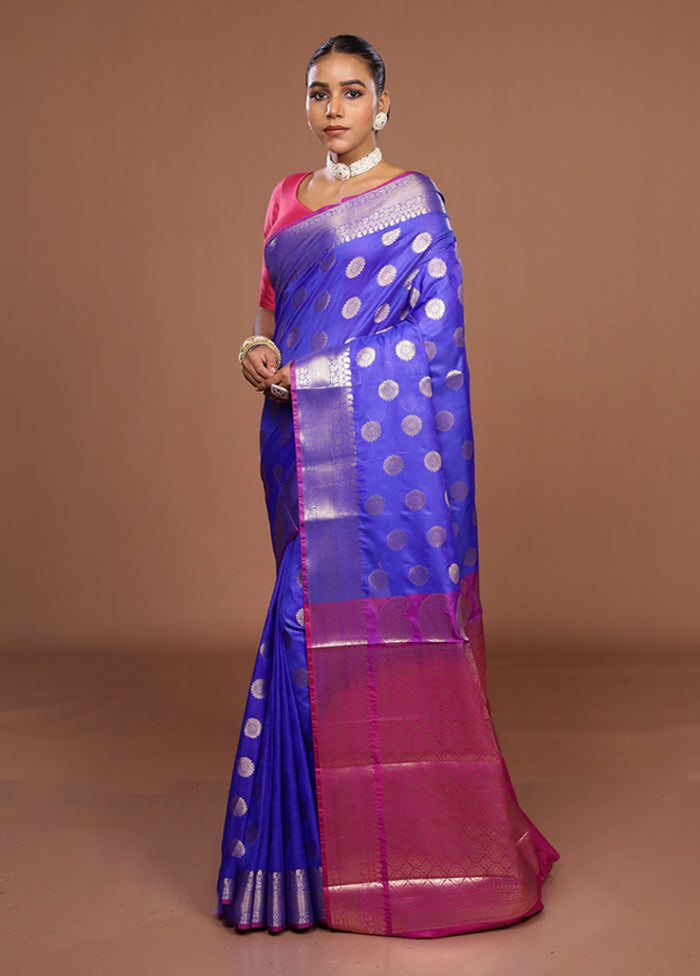 Blue Kora Silk Saree With Blouse Piece