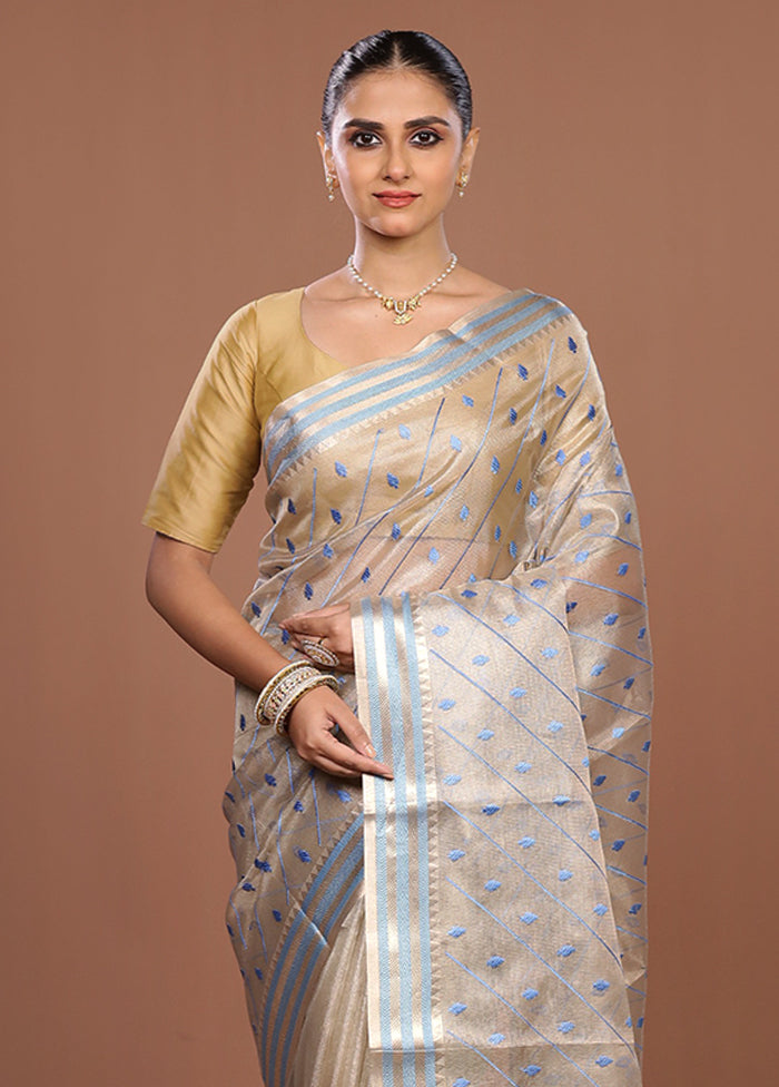 Cream Tissue Silk Saree With Blouse Piece