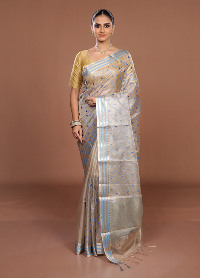 Cream Tissue Silk Saree With Blouse Piece