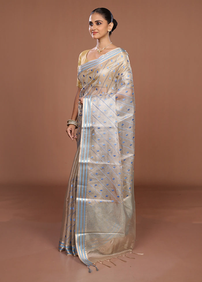 Cream Tissue Silk Saree With Blouse Piece
