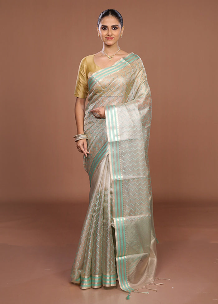 Cream Tissue Silk Saree With Blouse Piece