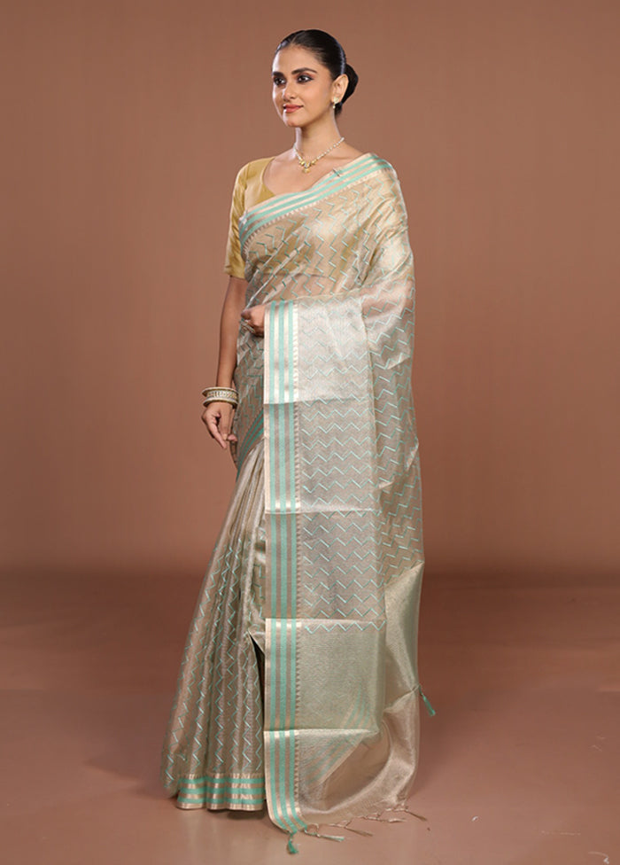 Cream Tissue Silk Saree With Blouse Piece