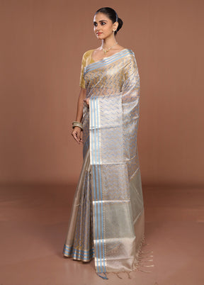 Cream Tissue Silk Saree With Blouse Piece