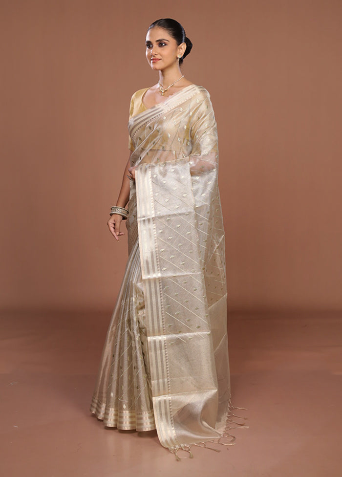 Cream Tissue Silk Saree With Blouse Piece
