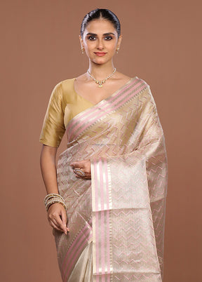 Cream Tissue Silk Saree With Blouse Piece