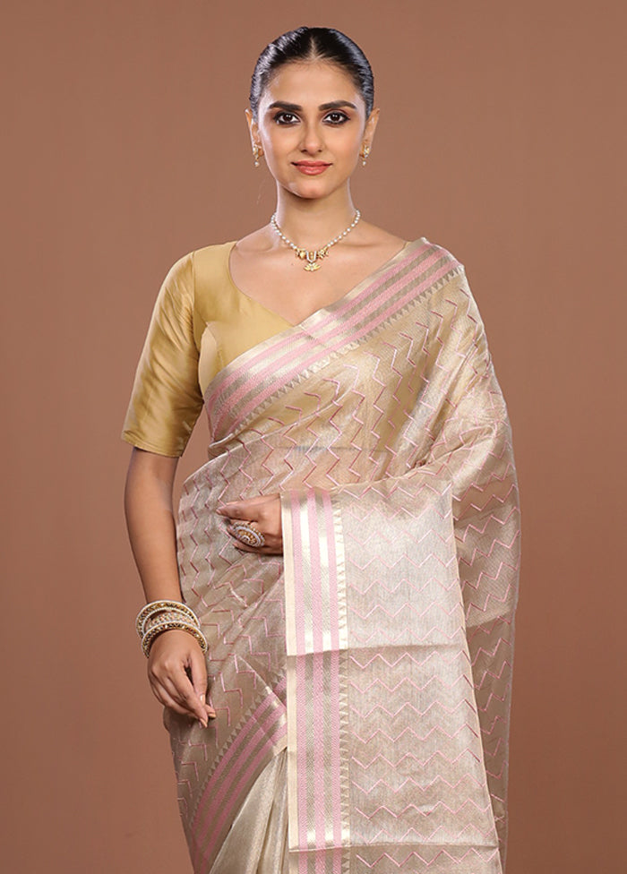 Cream Tissue Silk Saree With Blouse Piece