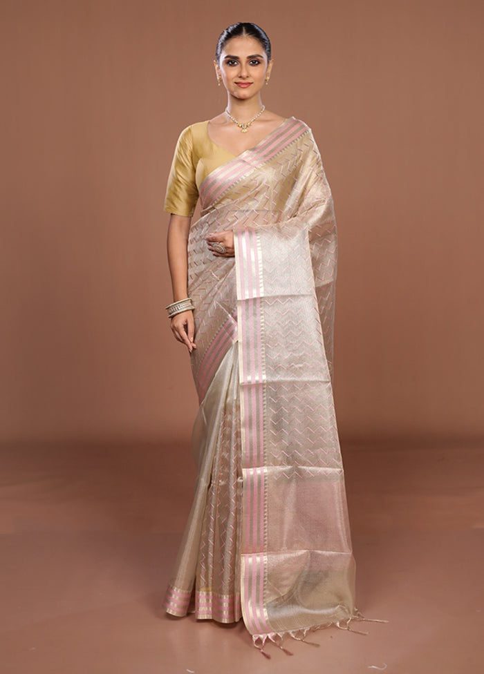 Cream Tissue Silk Saree With Blouse Piece
