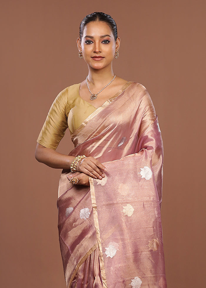 Purple Handloom Tissue Pure Silk Saree With Blouse Piece