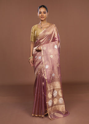 Purple Handloom Tissue Pure Silk Saree With Blouse Piece