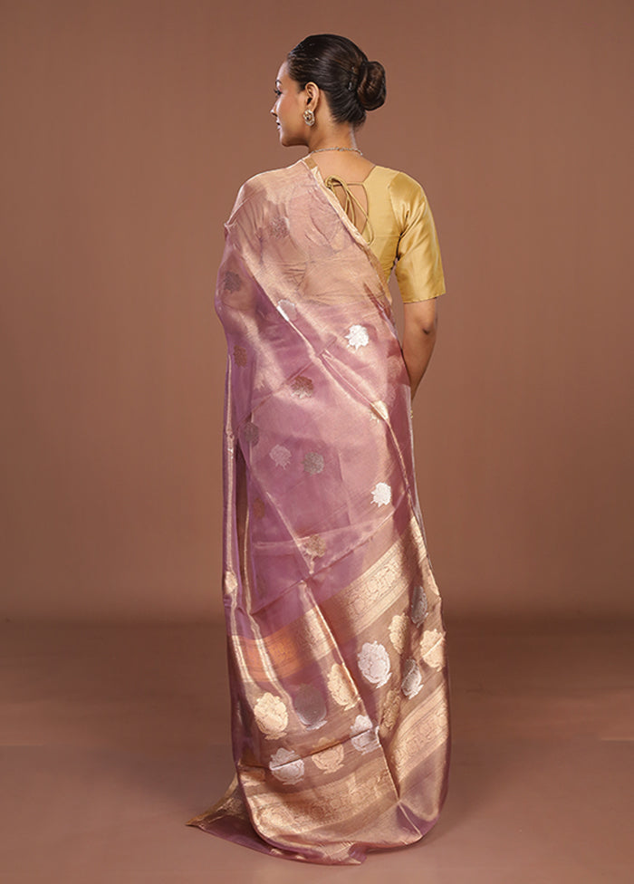 Purple Handloom Tissue Pure Silk Saree With Blouse Piece