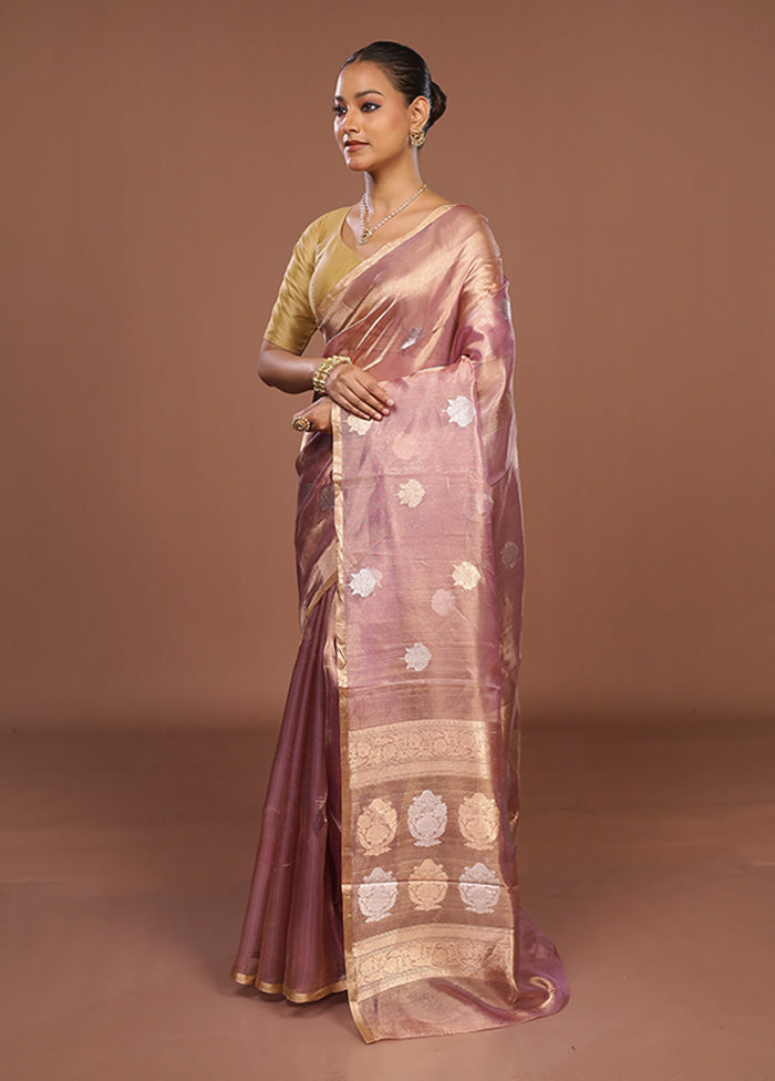 Purple Handloom Tissue Pure Silk Saree With Blouse Piece