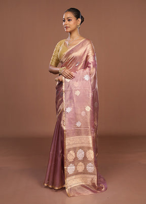 Purple Handloom Tissue Pure Silk Saree With Blouse Piece