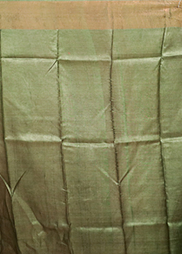 Green Handloom Tussar Pure Silk Saree With Blouse Piece