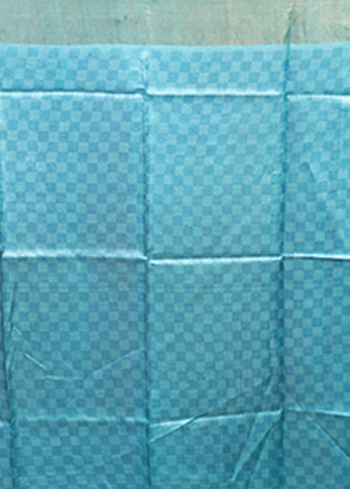 White Handloom Tussar Pure Silk Saree With Blouse Piece